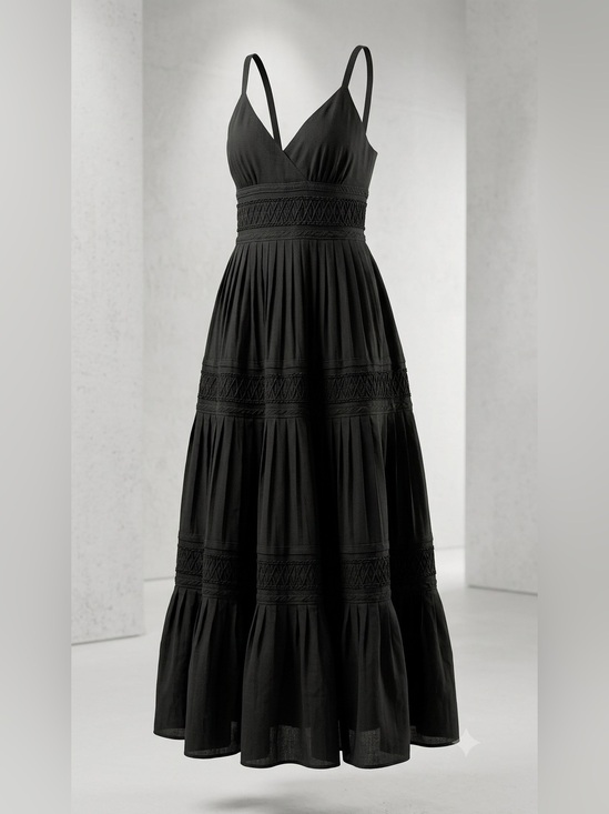 Lauren Ralph Lauren Dresses & Skirts - Lauren Ralph Lauren Black Cotton Tiered Maxi Dress Size 6 Sleeveless Boho Chic